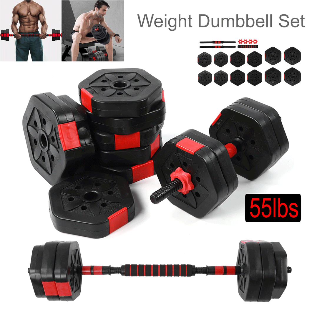 Weight Dumbbell Set Rubber Adjustable Gym Barbell Plates Body Home Workout