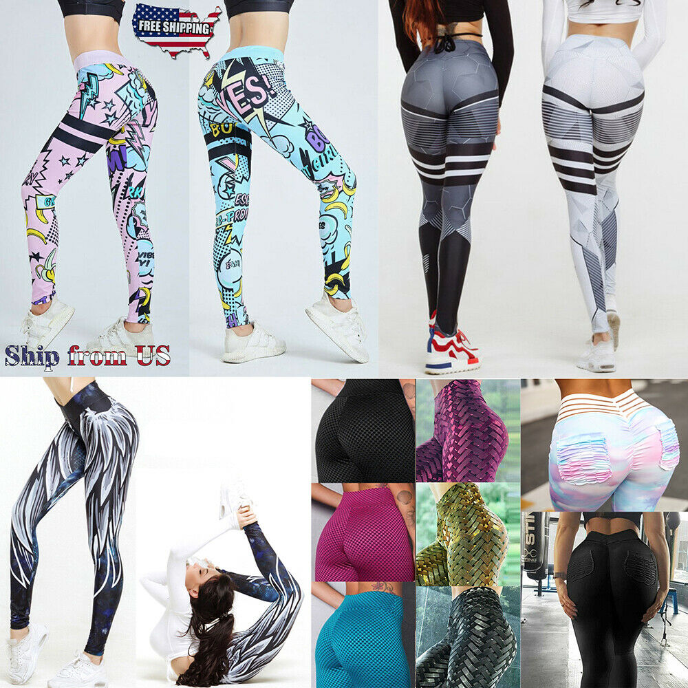Lady's Butt Lift Yoga Pants High Waist Leggings Ruched Workout Booty Trousers US